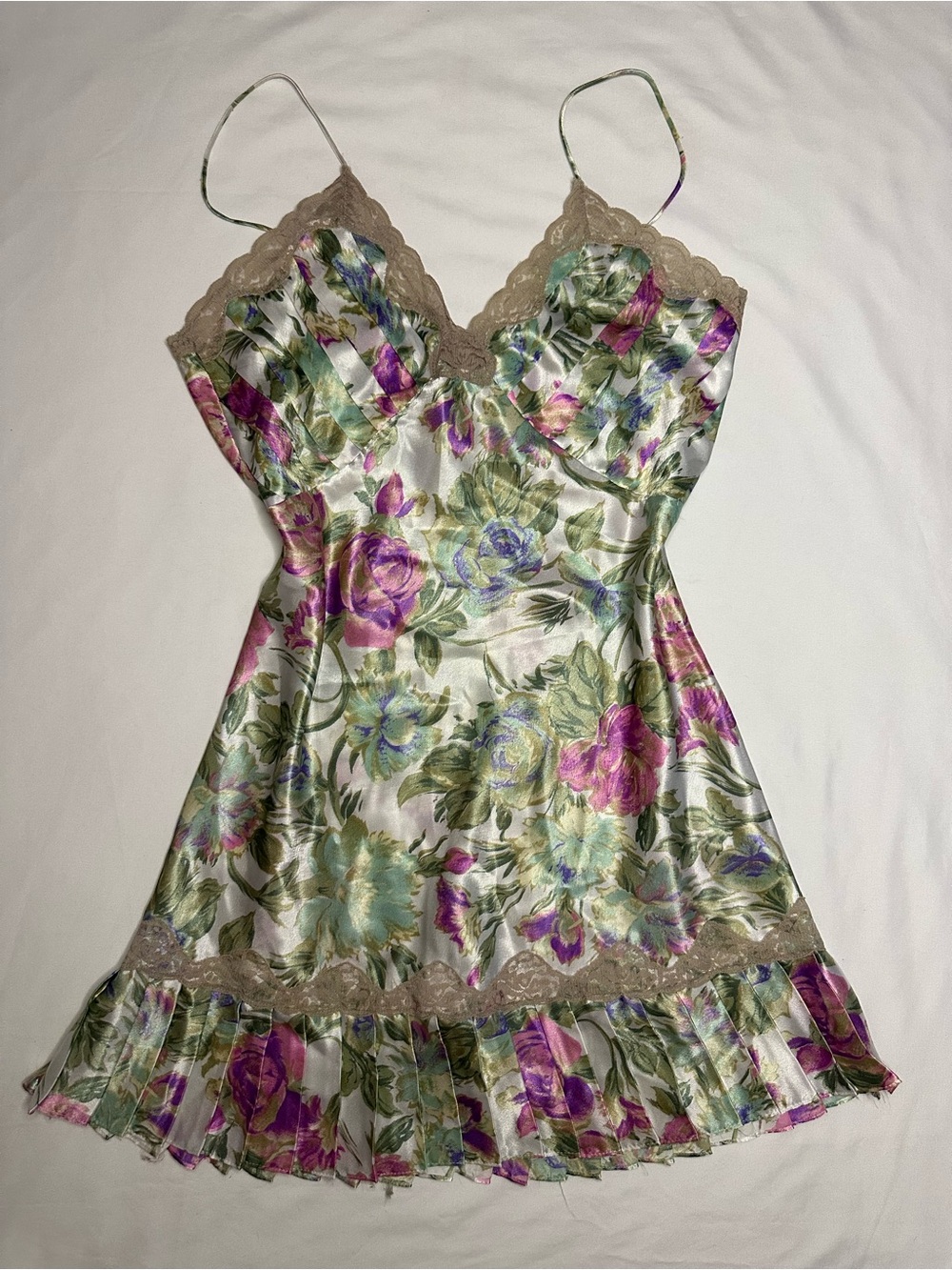 Victoria's Secret Floral Silk-like Slip in Blue, Pink & Green